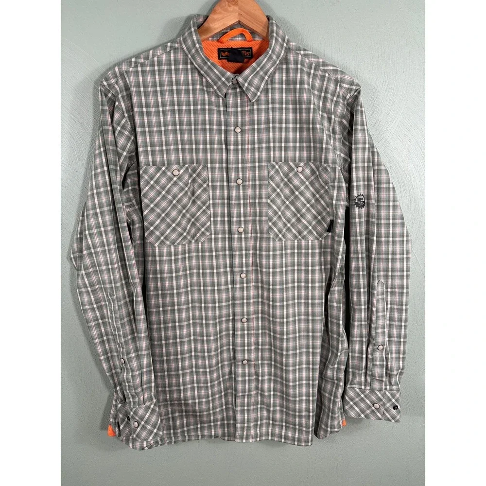 Walls Men's Size Large UPF 50+ Outdoor Plaid Pearl Snap Long Sleeve Casual Shirt